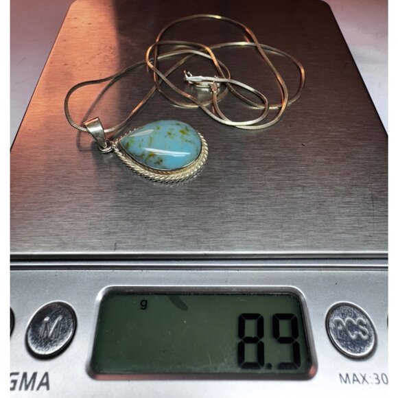 Vintage 925 Sterling Silver Turquoise Teardrop Pendant Necklace 20” Estate - Picture 9 of 10